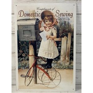 Vintage Domestic Sweing Machine Co. Metal Advertisement Sign